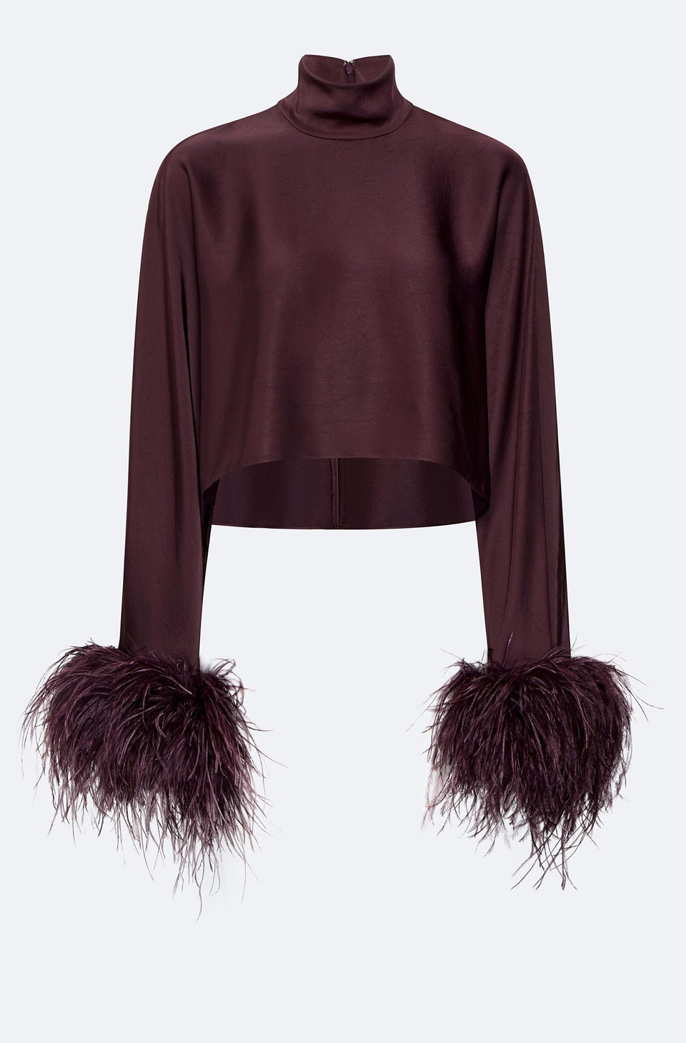 Lightweight Satin Caftan Top With Feathers - LAPOINTE