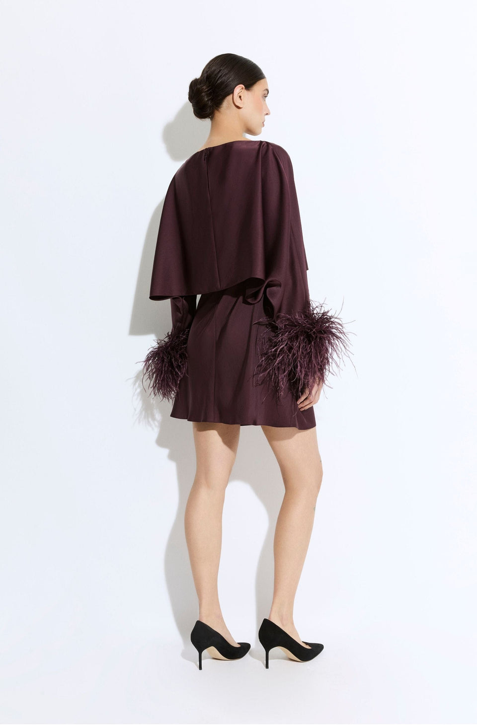 Lightweight Satin Layered Mini Dress With Feathers - LAPOINTE