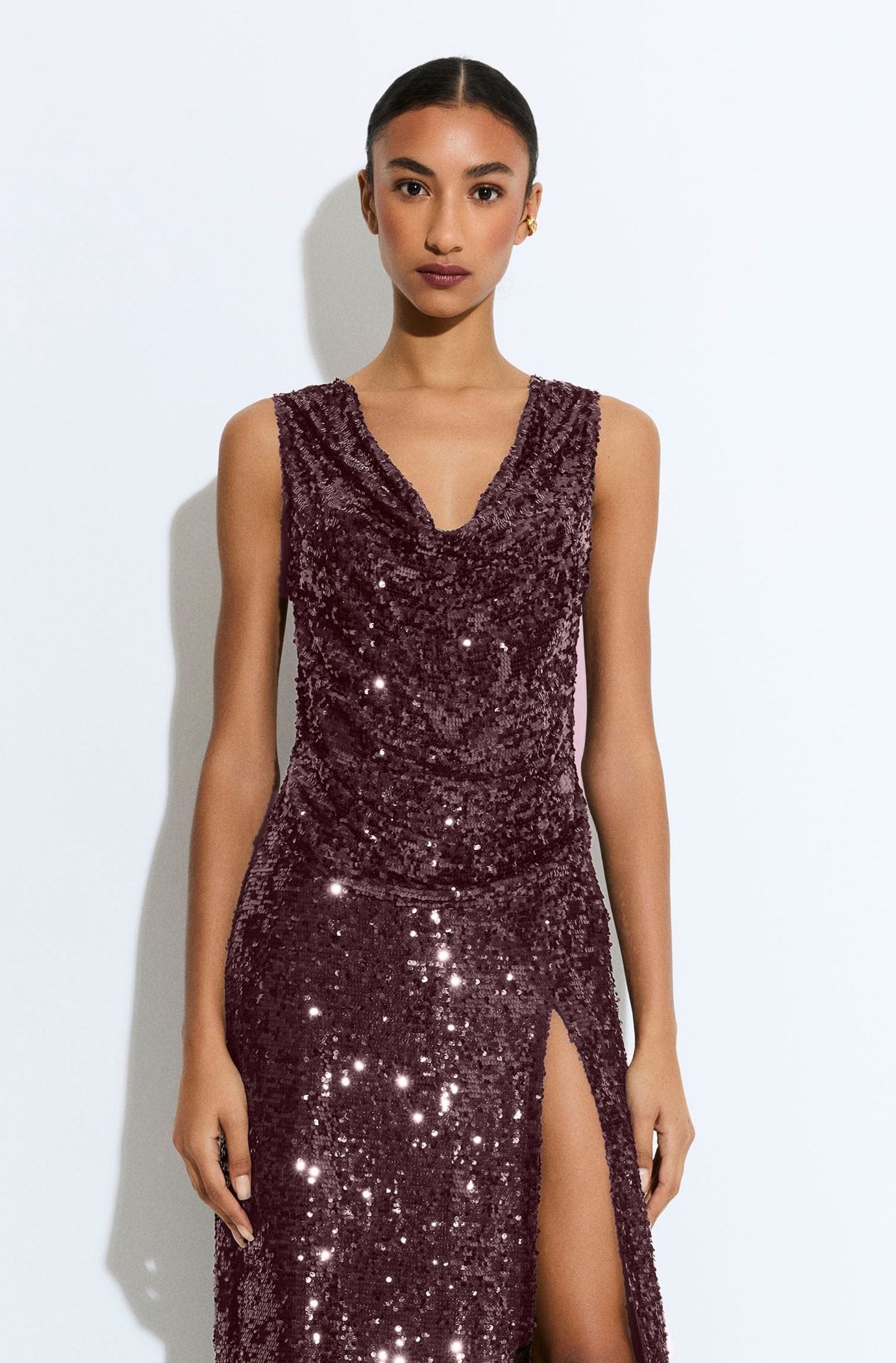 Sequin Cowl Neck Top - LAPOINTE