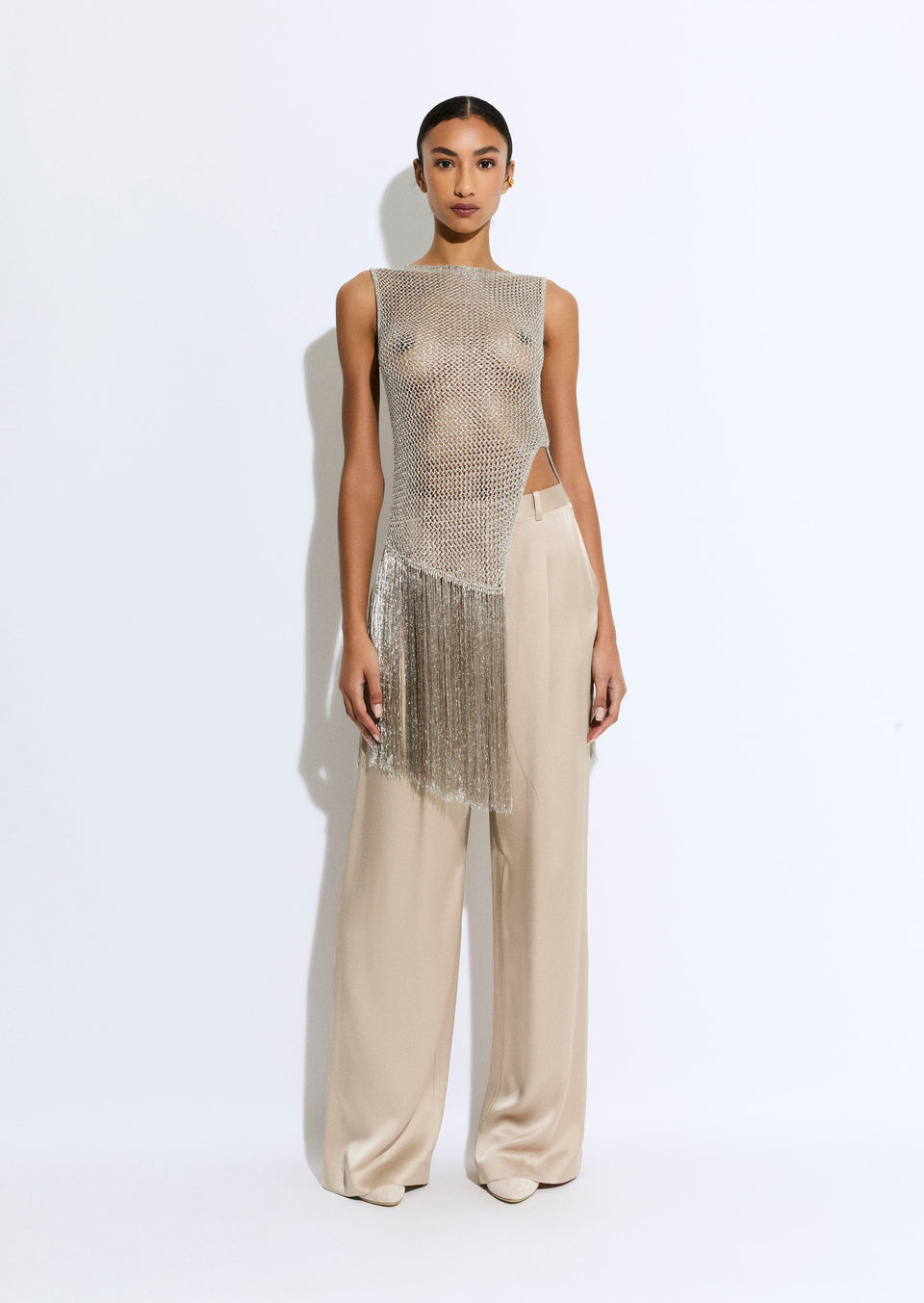 Metallic Netting Fringe Asymmetric Top - LAPOINTE