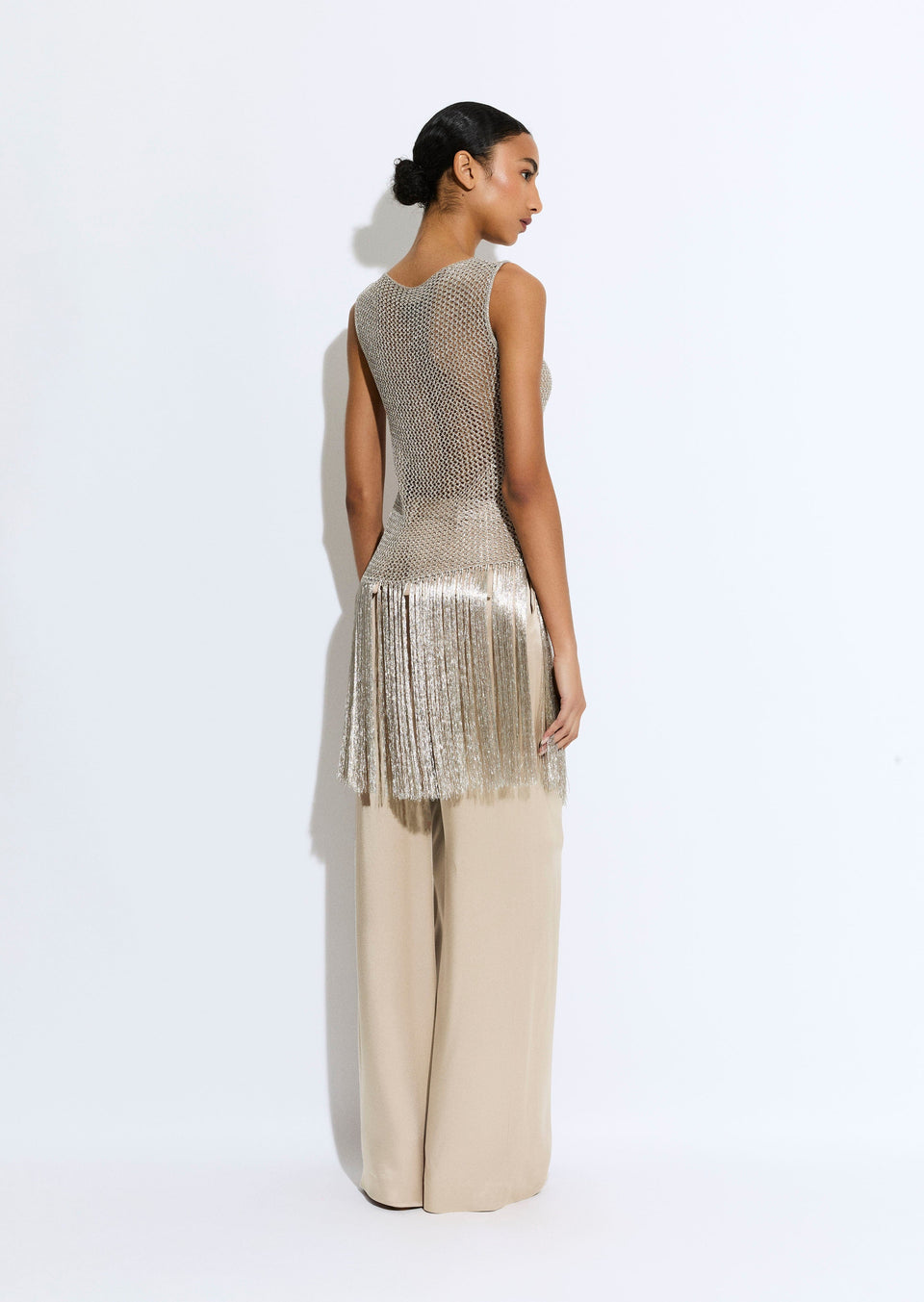 Metallic Netting Fringe Asymmetric Top - LAPOINTE