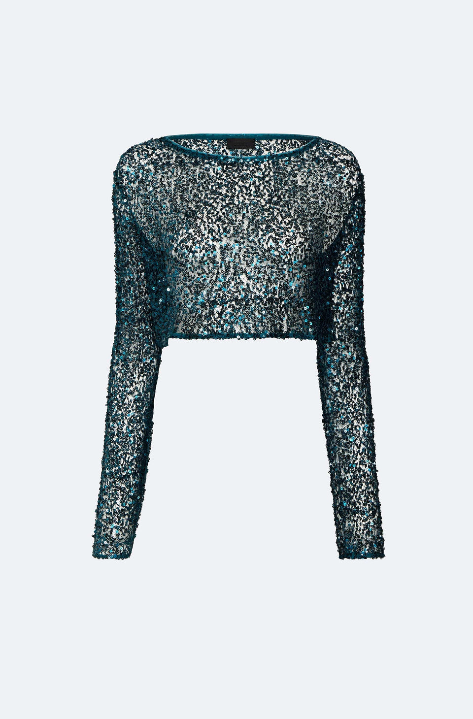 Net Paillette Cropped Boatneck Top - LAPOINTE