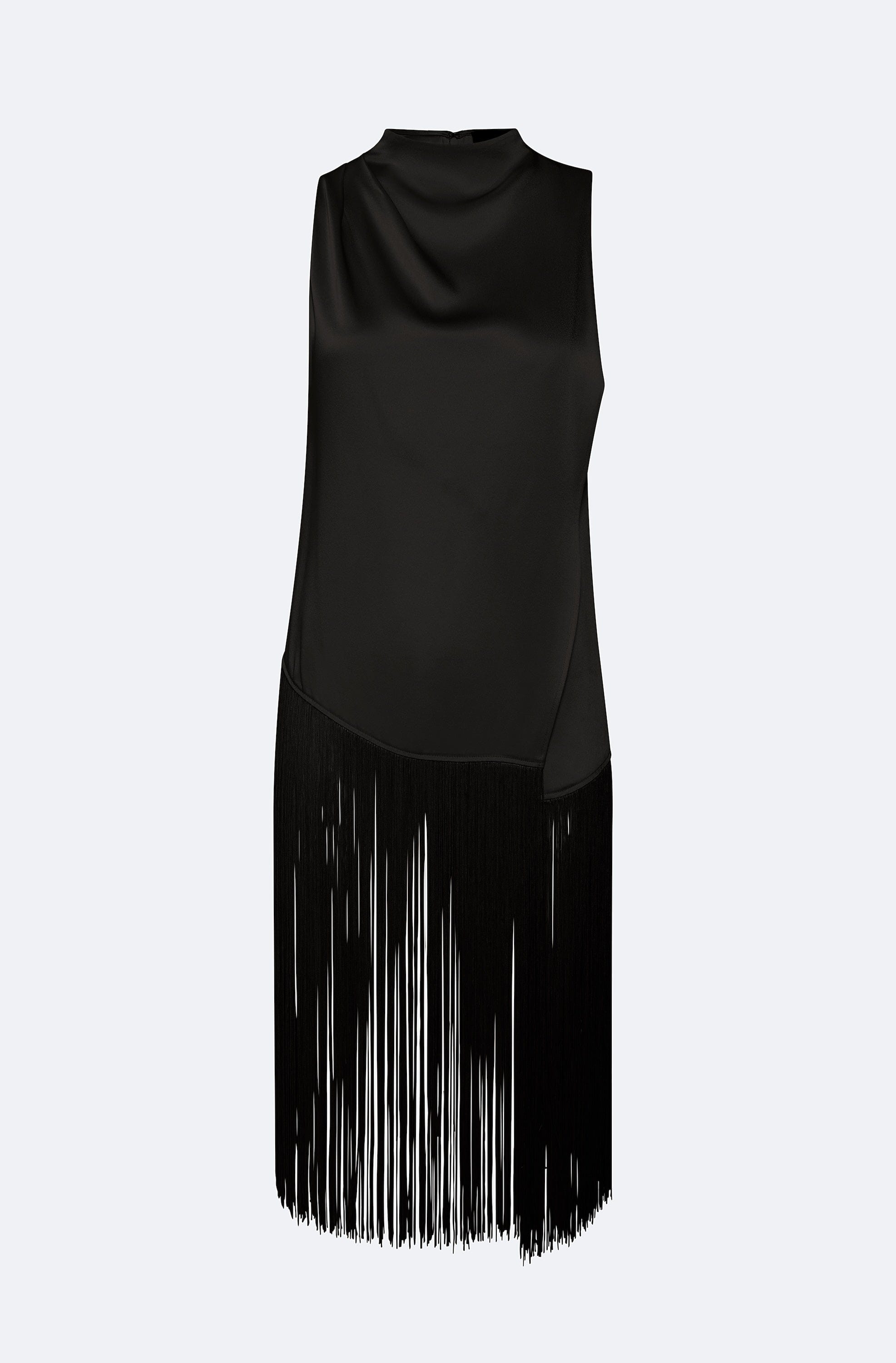 Satin Cowl Neck Fringe Top - LAPOINTE